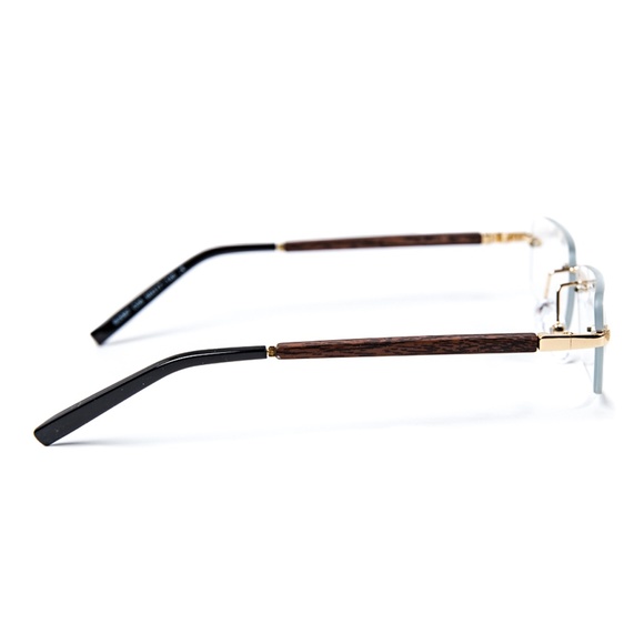 Rimless Gold Frame Hip Hop Wood Clear Lens Glasses - Picture 4 of 5